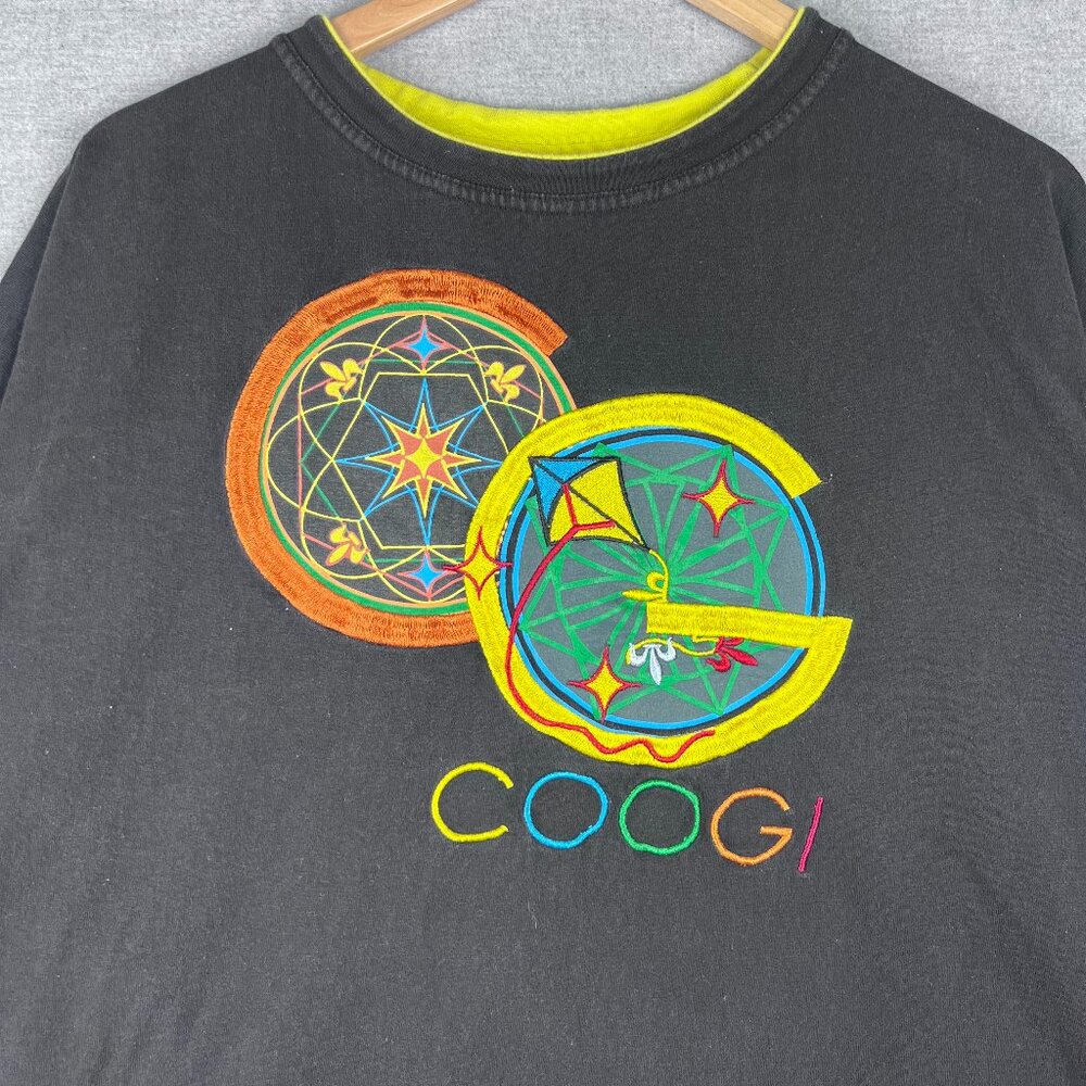 Coogi Mens XXL Long Sleeve T-Shirt Black Embroidered Geometric Kite Hip‎ Hop Tee